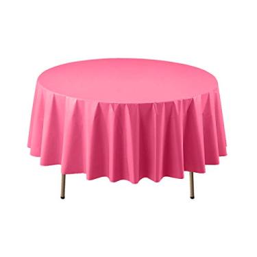 Imagem de Party Essentials Toalha de mesa plástica redonda de 213 cm resistente descartável, 3 fios, rosa choque