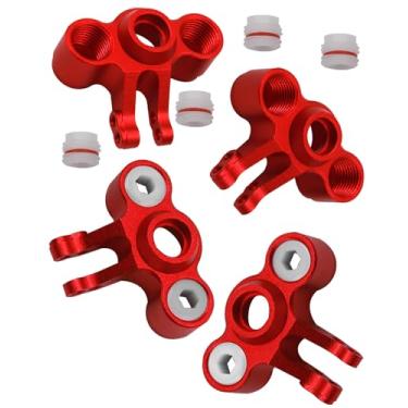 Imagem de hopsupRC Front Rear Axle Carriers Knuckle Arm Upgrades Part for 1/16 E-Revo/Mini Slash/Mini Summit,4PCS Aluminum Left Right Axle Carriers Knuckle Arm Hops Up,Replace 7034,Red