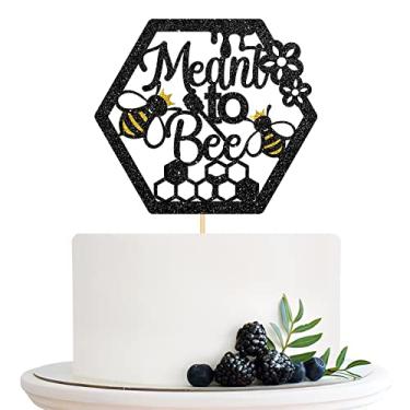 Imagem de Halodete Topo de bolo feito para abelha, tema Bumble, chá de bebê, Mommy to Bee, revelação de gênero, decoração de bolo de festa de abelha com glitter preto