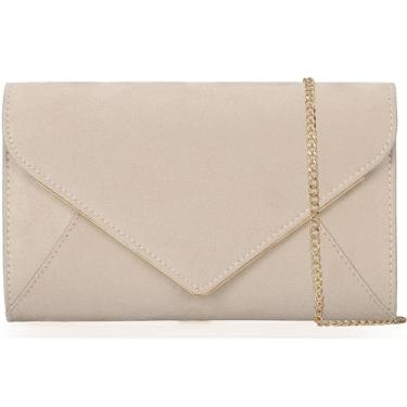 Imagem de Venoline Bolsa feminina de camurça sintética para noite, dobrável, bolsa clutch para coquetel, formatura, festa, envelope formal, Nude.