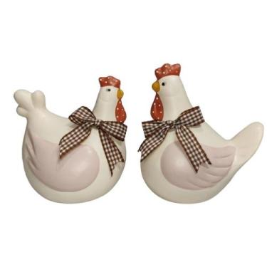 Imagem de Enfeite Decorativo Casal Galinha com Laco Elegance Rose - DECORE CASA