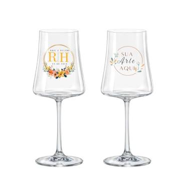 Imagem de Kit 12 Taças De Cristal 460ml Personalizadas Para Noivos Casamento Drinks Vinho Lembrancinha Customizada Arte/Logo Luxuosa Padrinhos Madrinhas Taça Luxuosa Resistente Restaurante Bar Buffet