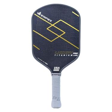 Imagem de WINPICK Raquete de pickleball de fibra de carbono de titânio, raquete de fibra de carbono T700 com núcleo de 16 mm e cabo longo, raquete de pickleball termoformada, projetada para máxima rotação,