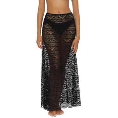 Imagem de BECCA Saia maxi colorida, casual, fendas laterais altas, saída de praia para mulheres, Preto, P