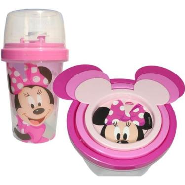 Imagem de Kit Lanche Escolar C/ Garrafinha 320ml Infantil Minnie Rosa - Plasutil