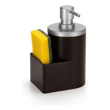 Imagem de Dispenser Detergente E Bucha 600ml Preto C/ Cromado Fosco - Arthi, Pre