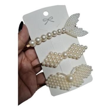 Imagem de Kit 3x Presilha Grampo Para Cabelo Pérola - sem marca