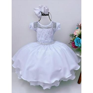 Imagem de Vestido infantil branco peito c/ nervura e pérolas princesas - flu flu