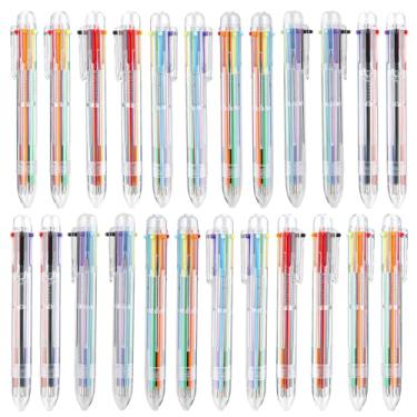 Imagem de Pacote com 24 canetas esferográficas multicoloridas 6 em 1, 0,5 mm, 6 cores, barril transparente, canetas esferográficas retráteis em 1 para escritório, material escolar, presente para estudantes universitários, lembrancinhas de festa infantil
