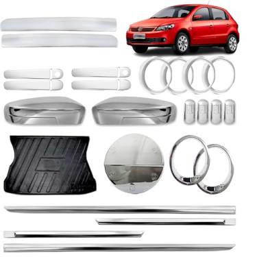 Imagem de Kit Aplique cromadoTapete + protetor bandeja de porta mala - Aplique Friso 4P - Par Aplique farol de milha - Aplique Saída de Ar Interno/Gol G5 2008/2013 compatível com modelo de 4 Portas
