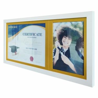 Imagem de Quadro Painel para Fotos de Formatura Certificado e Diploma com Vidro Cor:BRANCO E DOURADO;Tamanho:53,5X27CM