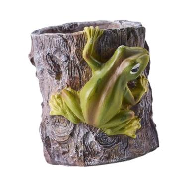 Imagem de Generic Vaso de flores plantador com estatueta de sapo ornamento de mesa poliresina versátil 10x10cm para peças centrais de mesa rústicas, Style B