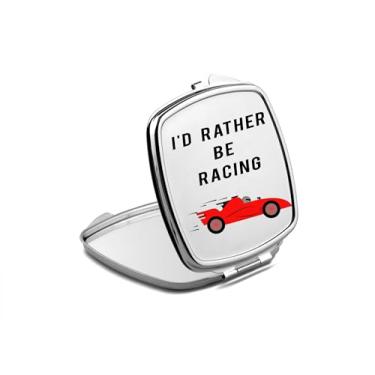 Imagem de SpreadPassion I'd Rather be Racing Espelho compacto, espelho fotográfico, espelho de maquiagem de viagem pequeno espelho portátil, espelho de bolso portátil, ideia de aniversário (1, quadrado)