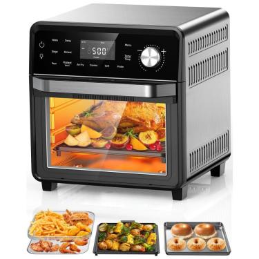 Imagem de Forno Elétrico de Bancada 100 em 1, 14L com Função Air Fryer, Display LED, Porta de Vidro Duplo Isolado, 7 Funções, 110V 1500W, Nuwave, Preto e Prata