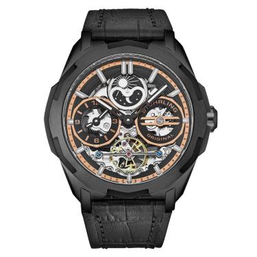 Imagem de Navegador Dual Time Automático 46mm com Mostrador e Pulseira Preta - Stuhrling