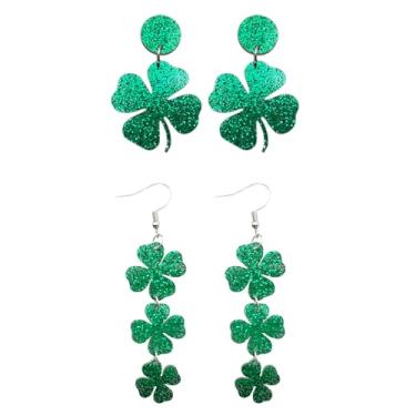 Imagem de Brincos de Dia de São Patrício Verde Trevo da Sorte para Mulheres Brincos Delicados de Folha Verde para Mulheres Joias de Férias Irlandesas Presentes, Large, Zinco, Sem pedra preciosa