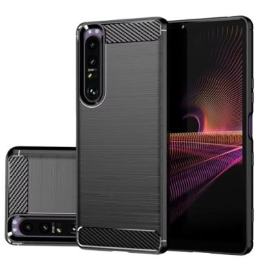 Imagem de Gufuwo Capa para Xperia 1 II, capa para Sony 1 II XQ-AT52, capa de telefone fina de fibra de carbono TPU capa traseira macia antiarranhões à prova de choque capa protetora para Sony Xperia 1 II preta