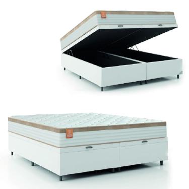 Imagem de Cama Box Baú Colchão Casal Queen Molas Ensacadas Real 158x198x68cm Linho Branco / Bege Inducol