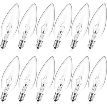 Imagem de MEQIQTEK E12 60 Watt Incandescent Candle Light Bulbs, Chandelier Light Bulbs for Ceiling Fan, Vanity, Outdoor - Warm White 2500K, 500 Lumen Dimmable B10 Clear Candelabra Base Bulbs (12 Pac