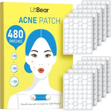 Imagem de LitBear Pimple Patch Bulk, 480 Patches 3 Size Acne Patches for Face, Hydrocolloid Spot Stickers for Covering Zits, Blemishes, and Breakouts, Suitable for All Skin Types