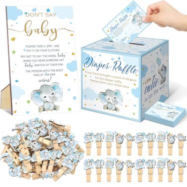 Imagem de Cinnvoice 102 peças Little Cutie Baby Shower Game Supplies Bilhetes de Sorteio de Fraldas com Caixa de Cartão Sorteio Don't Say Baby Mini Pregador de Roupa Decoração de Chá de Bebê para Gênero Revelar