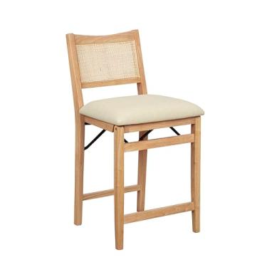 Imagem de Powell Banqueta dobrável de madeira natural Kasi com assento acolchoado de linho