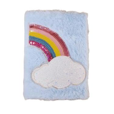 Imagem de Caderno de Pelúcia Infantil, Capa Arco-Íris e Nuvem, 80 Folhas, Rosa e Azul (Arco iris Azul)