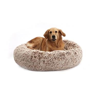 Imagem de Bedfolks Cama calmante para cachorro donut, 91 cm redonda fofa para cães grandes, pelúcia antiansiedade, lavável na máquina (marrom, grande)