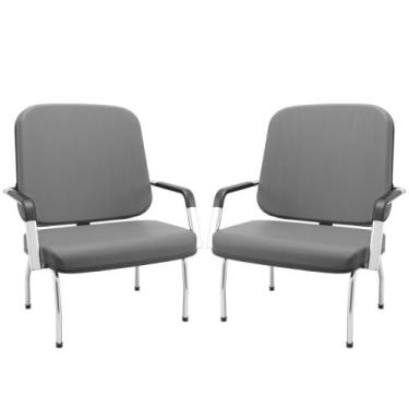 Imagem de Kit 02 Cadeiras de Escritório Recepção com Braço Fixa Cromada Magno P0