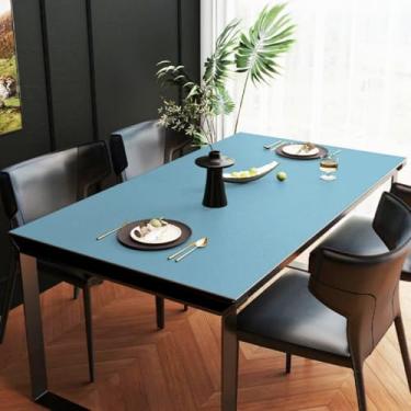 Imagem de Almofada de mesa de material PU de cor sólida, toalha de mesa de luxo à prova d'água, capa de mesa resistente a manchas para mesas retangulares - azul celeste, 70 x 120 cm