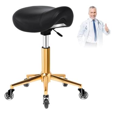 Imagem de Saddle Stool Heavy Duty 181 kg – Almofada ergonômica grossa para assento de sela, fácil de ajustar a altura, postura saudável sem dor, rolamento suave sem ruídos rangidos, cadeira de selim com rodas
