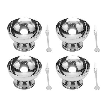 Imagem de Tigela de sorvete de aço inoxidável de qualidade alimentar, tigela de sobremesa de metal durável com garfos para salgadinhos de bolo de salada, aço inoxidável, ampla aplicação, fundo estável, vem com
