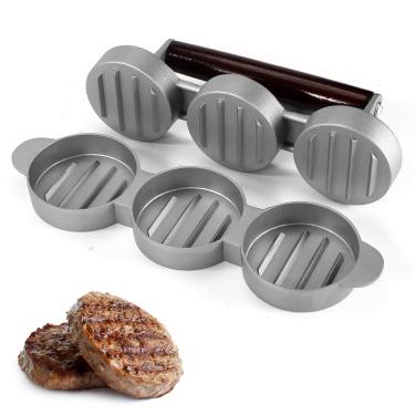 Imagem de Lyreh Mini prensa para hambúrgueres, máquina de fazer hambúrgueres para fazer 3 hambúrgueres à vez molde para hambúrgueres de hambúrguer utensílios cozinha para churrasco piquenique grelha campismo