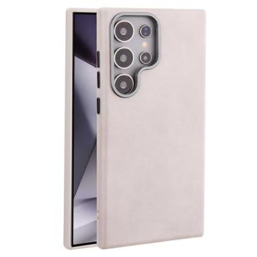 Imagem de HAO RIYLN Capa de couro para Samsung Galaxy S25 Ultra/S25 Plus/S25, suporta capa de carregamento sem fio fina retrô à prova de choque, cinza, S25plus