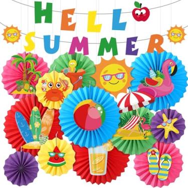 Imagem de TaoBary Decorações de festa de verão na praia, 25 peças, conjunto de faixas Hello Summer Flamingo havaiano, melancia, festa, pendurar ventiladores de papel para festas havaianas, piscina, aniversário