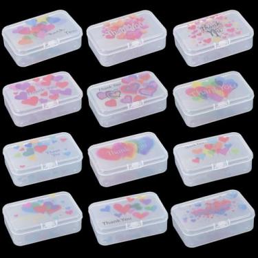 Imagem de Goodma 12 caixas de plástico retangulares com padrão de imagem de agradecimento, recipientes organizadores de armazenamento vazios com tampas articuladas para itens pequenos e outros projetos de