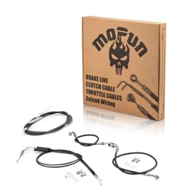 Imagem de Mofun Clutch Cable & ABS Upper Hydraulic Front Brake Line & Throttle and Idle Cable Kit Compatible with Harley Dyna Street Bob Wide Glide Super Glide Custom 2012-2017, Fit 14"-16" Handlebar, Black