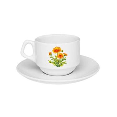 Imagem de Xícara De Porcelana Ervas Chá Calêndula + Pires - 180ml - VilelaGG
