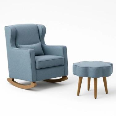 Imagem de Poltrona de Amamentação e Balanço com Puff em LInho Confortável - Diva