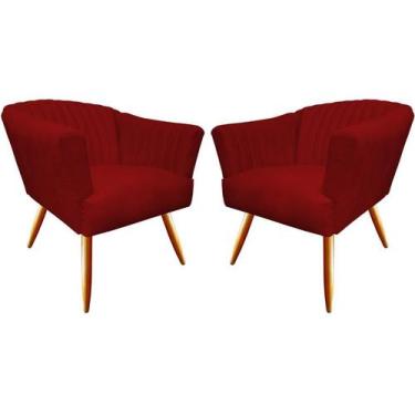 Imagem de Kit 2 Poltronas Decorativa Amy Suede Vermelho Pés Madeira Mz Decor - M