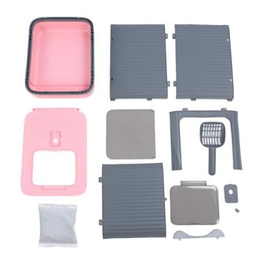 Imagem de Caixa de areia de gato fechada de grande capacidade de entrada de odor de controle de odor plástico Caixa de areia de plástico coberta (Rosa)