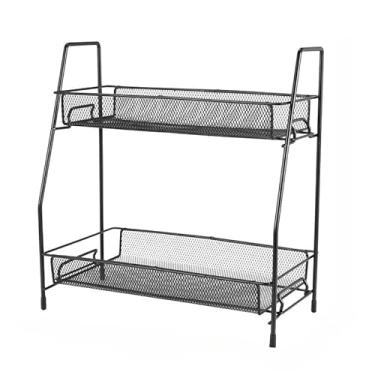 Imagem de Fruteira de Mesa Média Premium Cesta Frutas Mesa 33cm Altura Aramado 2 Andares Organizador Multiuso(Duplo-sem-Madeira//31x32)