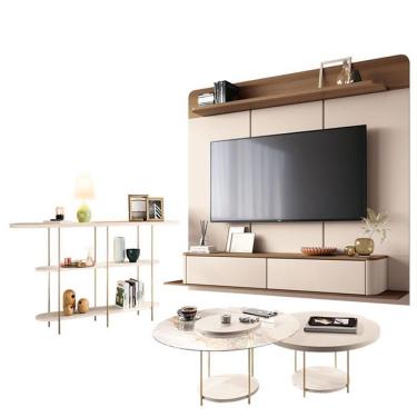 Imagem de Home Suspenso Galax Castanho Off White E Aparador Infinity E Kit Mesa De Centro Sky Off...