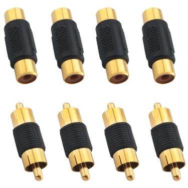 Imagem de ZZLZX Adaptador RCA 8 peças banhado a ouro RCA macho para macho 4 peças RCA fêmea para fêmea 4 peças adaptador de áudio AV através de cabeçalho para receptor alto-falante CD Player Subwoofer TV