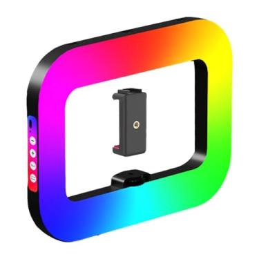 Imagem de KiBcsLic Anel de luz para selfies, estabilizador de vídeo para celular com clipe para celular, luz de preenchimento colorida RGB regulável para fotografia de