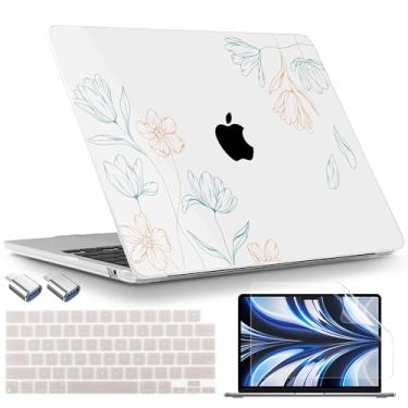 Imagem de TWOLSKOO Compatível com capa M4/M3/M2 MacBook Air de 13,5 polegadas 2025 2024 versão 2022 modelo A3240 A3113 A2681, capa rígida de plástico, capa de teclado, adaptador tipo C, protetor de tela, floral