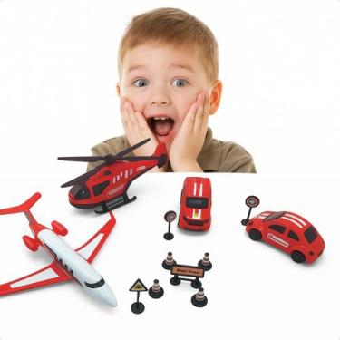 Imagem de Kit Brinquedos Infantil Missão Resgate 4 Peças Avião Helicóptero Camin