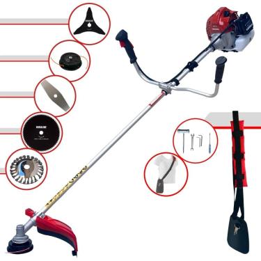Imagem de Roçadeira Lateral Completa Kawashima BCJ431-L À Gasolina Motor 2 Tempos 1,7HP 43cc 10000rpm + Kit Extra de Lâmina 80 Dentes e Escova de Aço 38 Cerdas