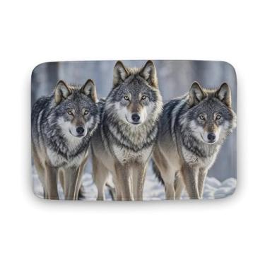 Imagem de Tapete de banho antiderrapante tapete grande absorção de água secagem rápida pacote de lobos estampados tapetes para quarto, chuveiro e escritório