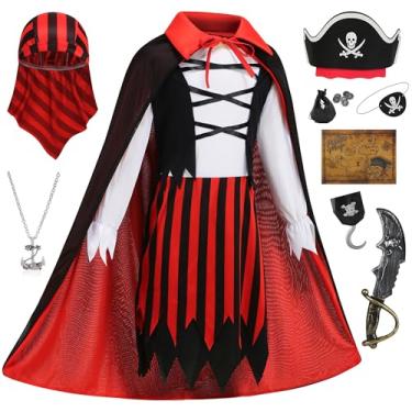 Imagem de Avady Fantasia de pirata para crianças, conjunto de acessórios de pirata, fantasia de Halloween, Preto, M (4-5 years)